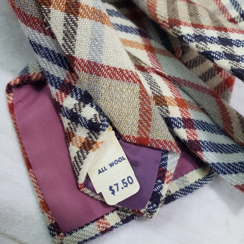 🌞SOLD🌞Vintage Rooster Ruffler Collection Plaid Wool Tie Necktie Red Blue Beige - Picture 7 of 8